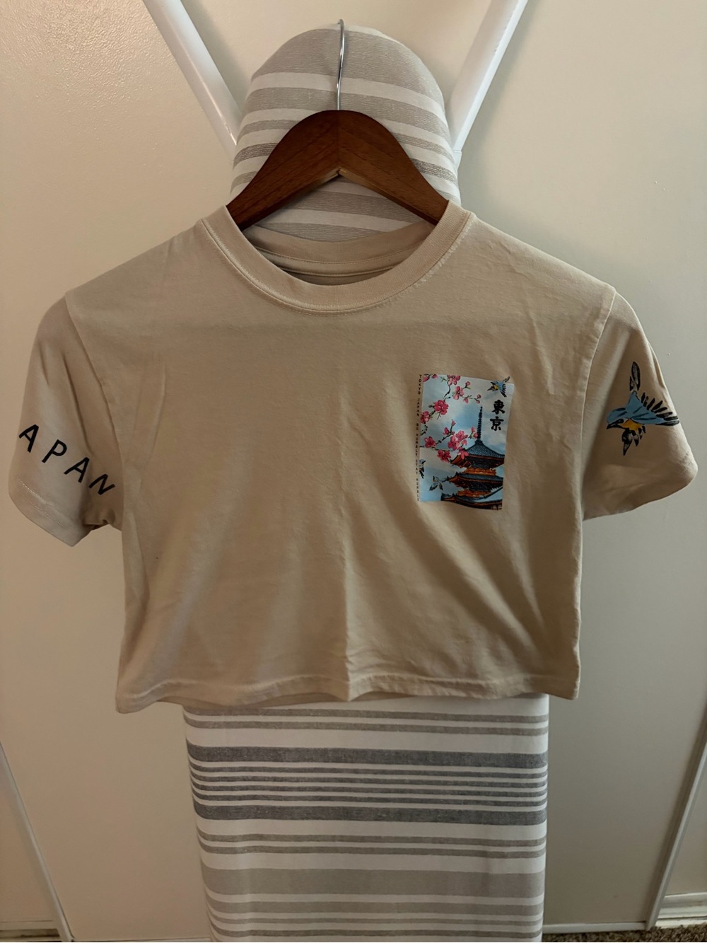Girls' Cream Cropped Tee with Floral Patch